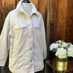 H & M, CREAM FLEECE LINED UNISEX JACKET, Size L